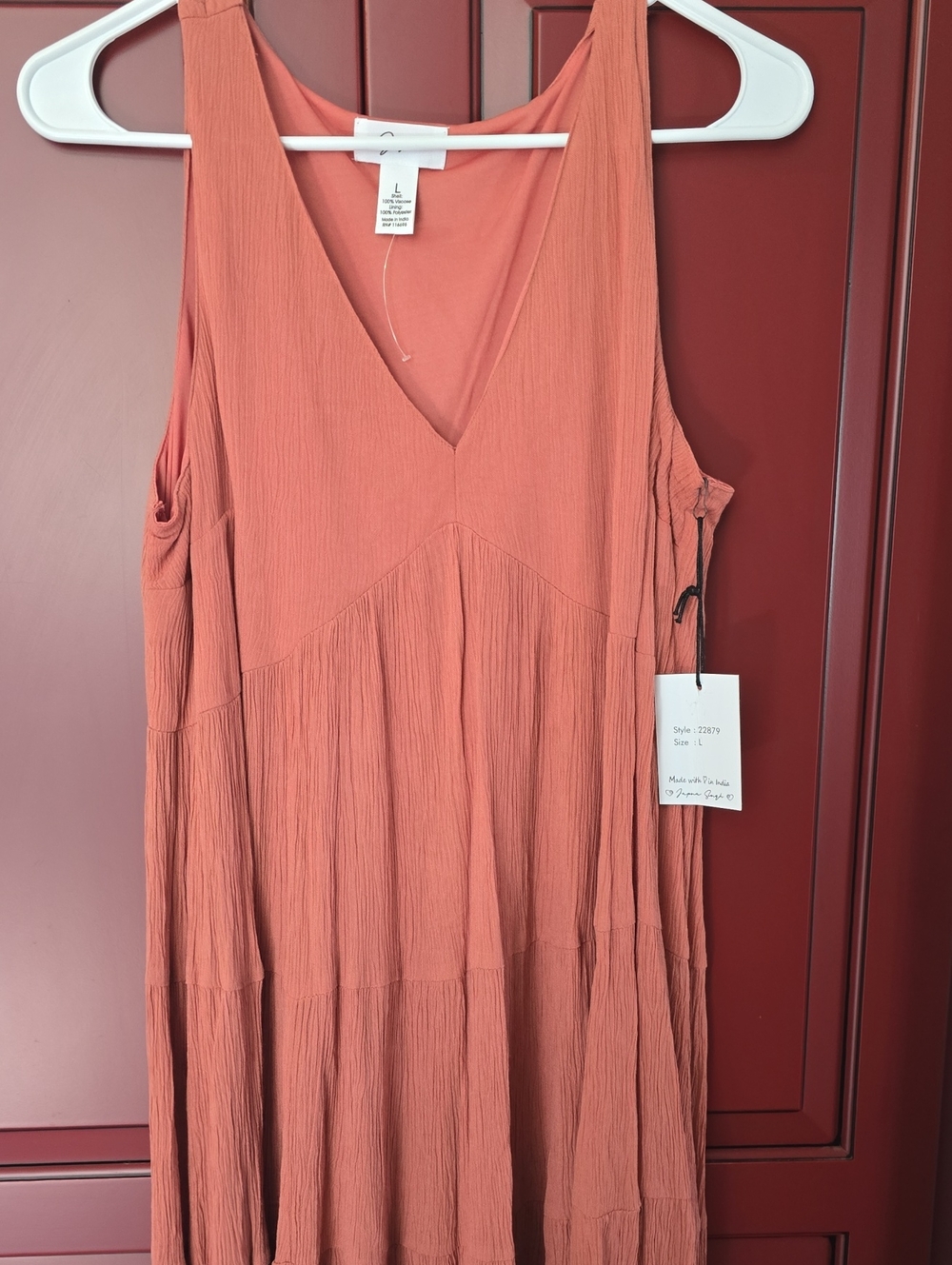 JAPNA Sleeveless V-Neck Tiered Midi Dress - Coral